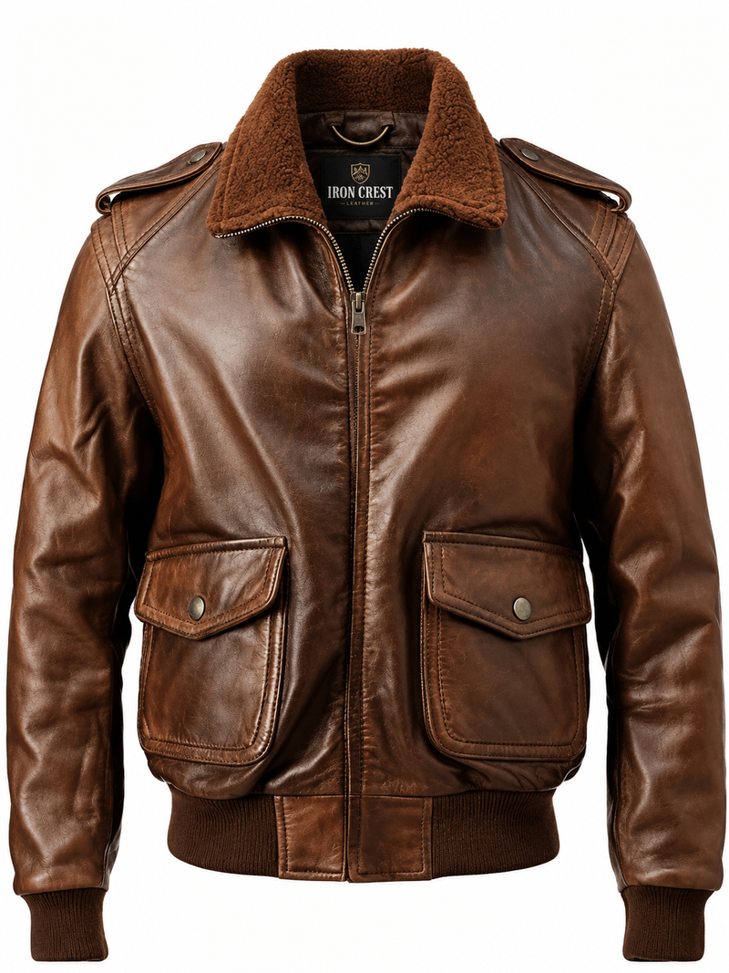 Brown Aviator Men’s Leather Bomber Distressed Jacket