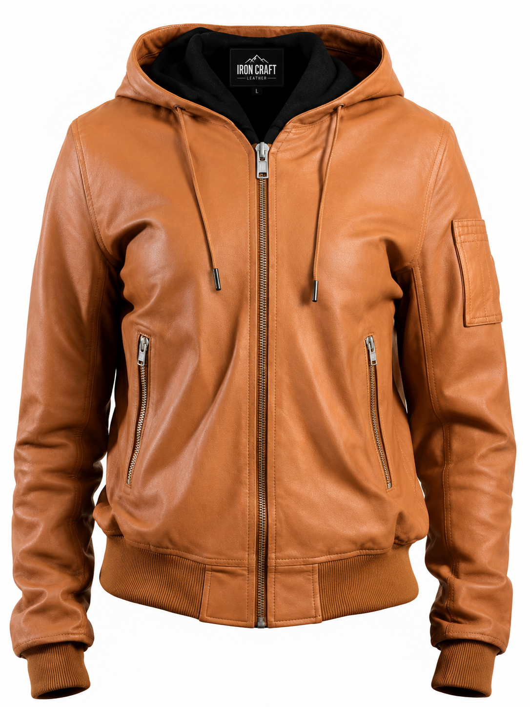 Leather Jacket Women Brown with Hood – Hooded Leather Bomber Jacket