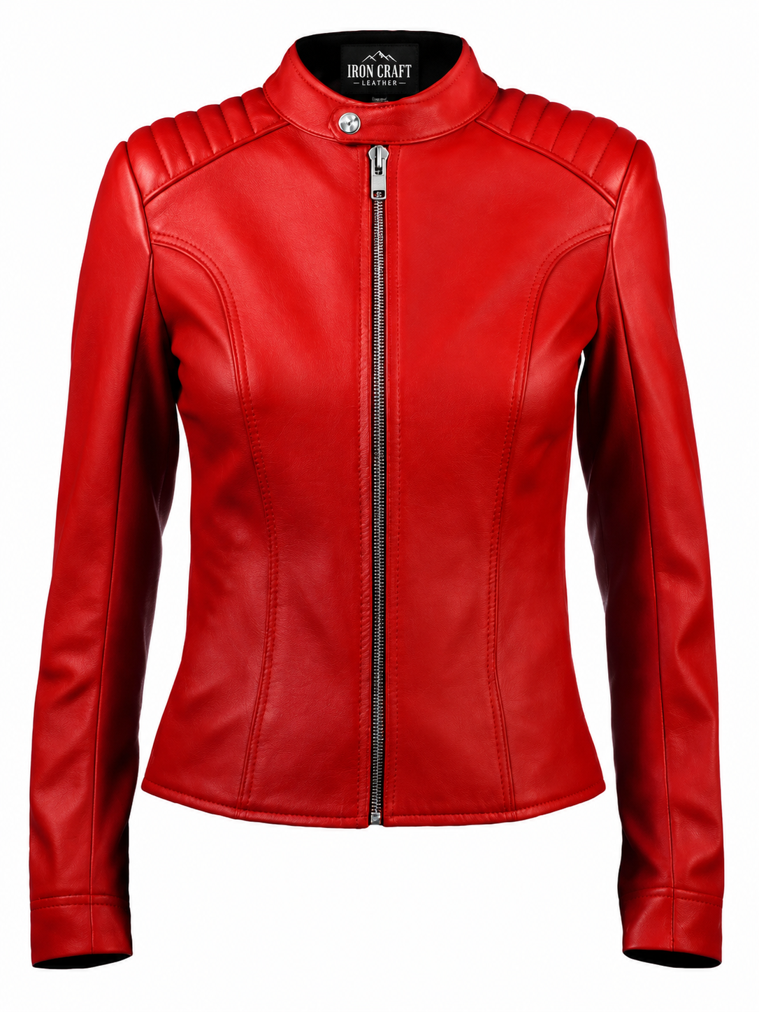 Womens Red Leather Jacket – Classic Zip-Up Leather Outerwear