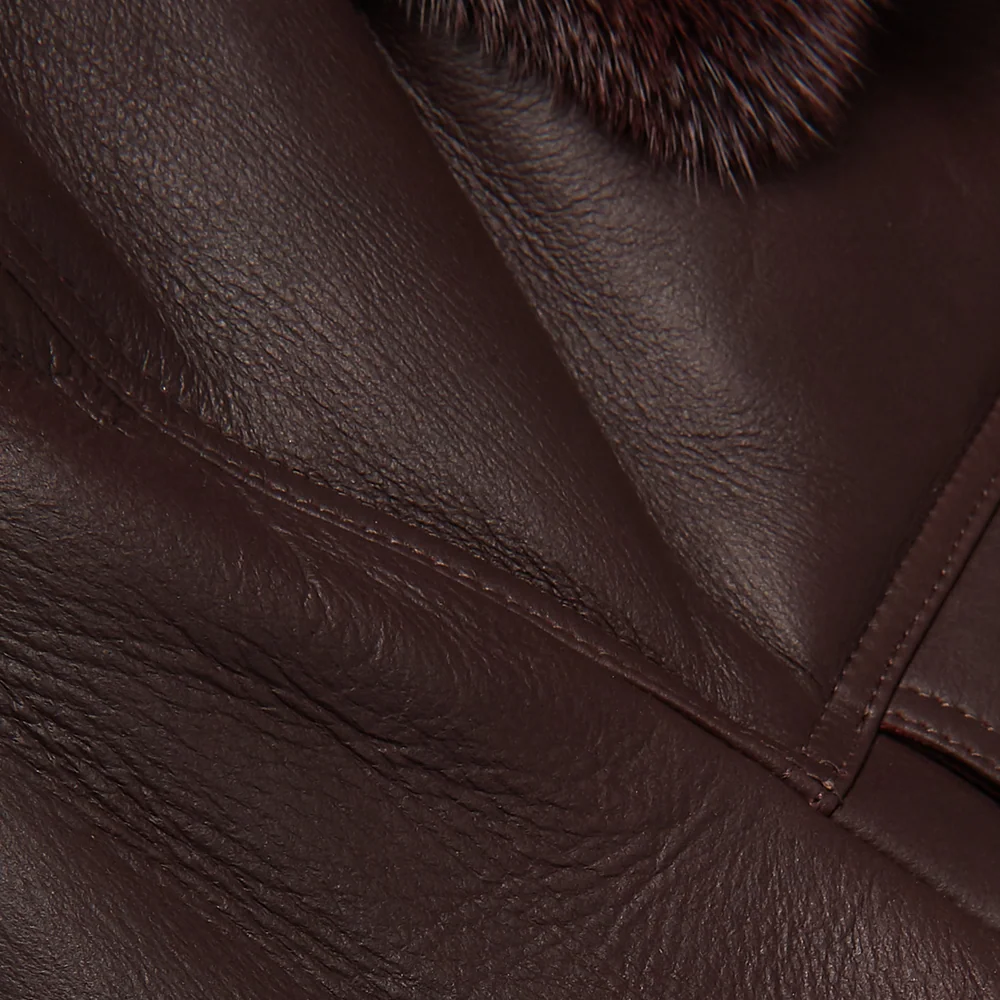 Mens Brown Shearling Real Sheepskin Leather Bomber Flying Trucker Leather Jacket