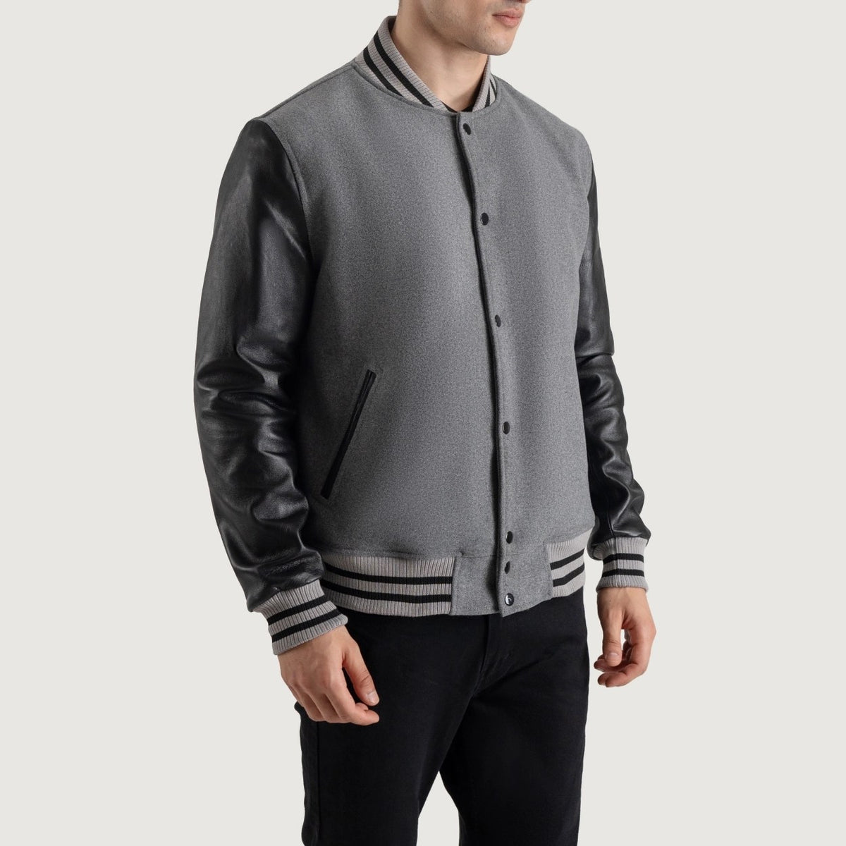 Gray and Black Varsity Letterman Jacket