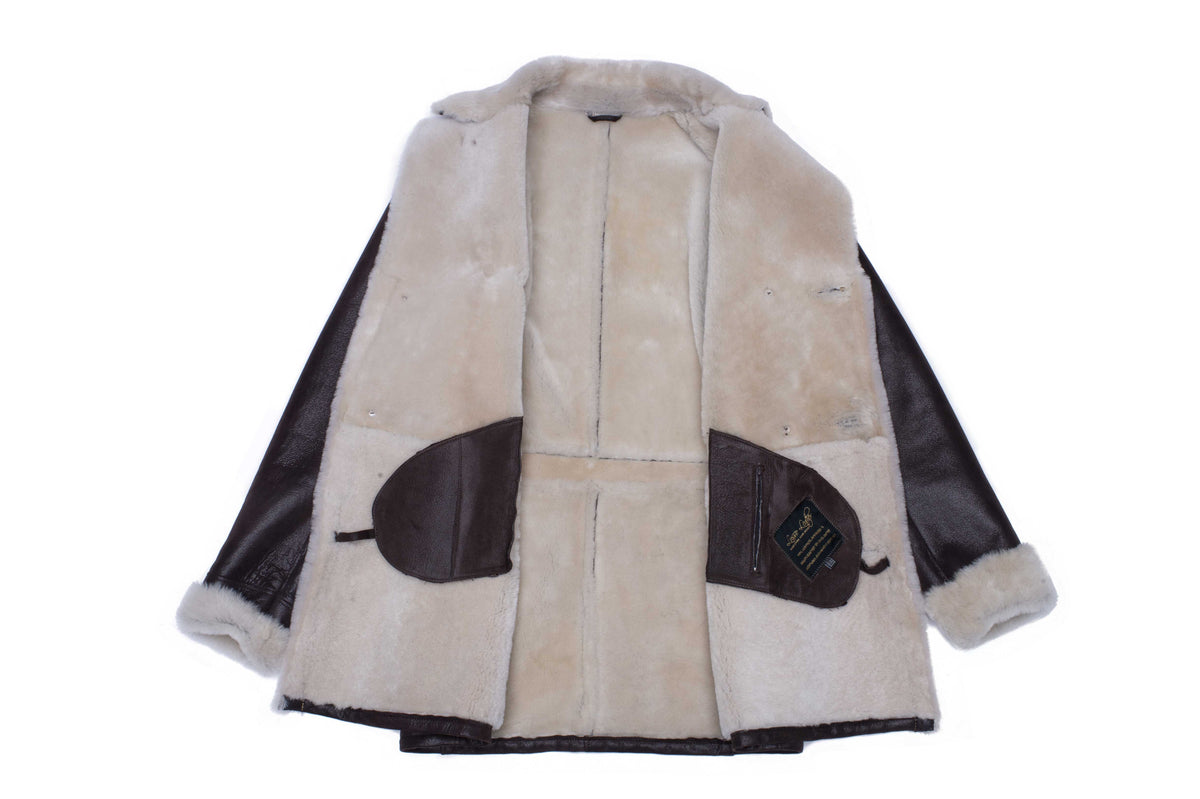 Jozefs 3/4 length brown shearling buttoned coat