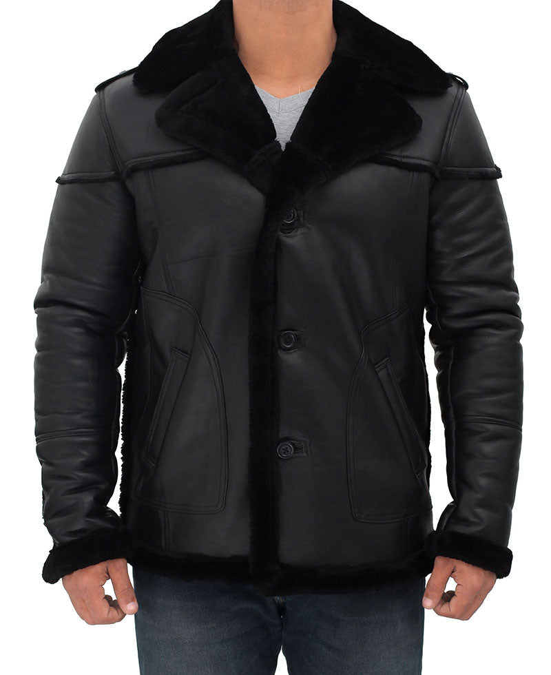 Mens Black Shearling Winter Leather Jacket