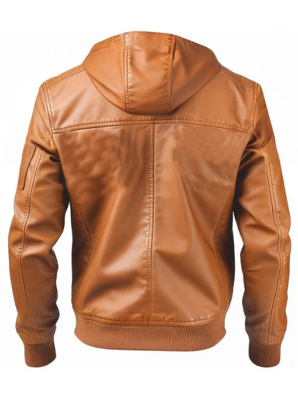 Leather Jacket Women Brown with Hood – Hooded Leather Bomber Jacket