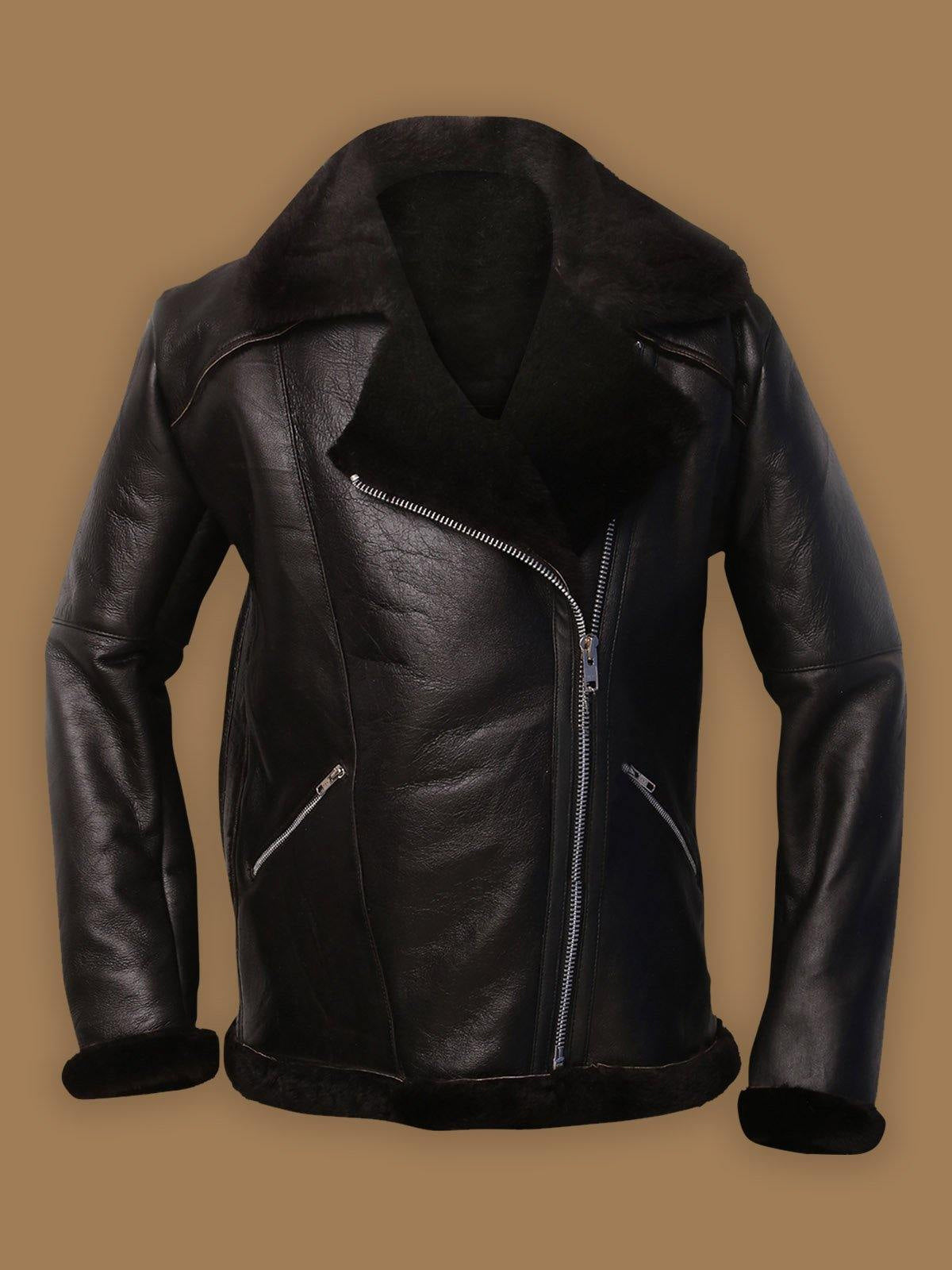 Men Dark Brown Shearling Bomber Aviator Jacket