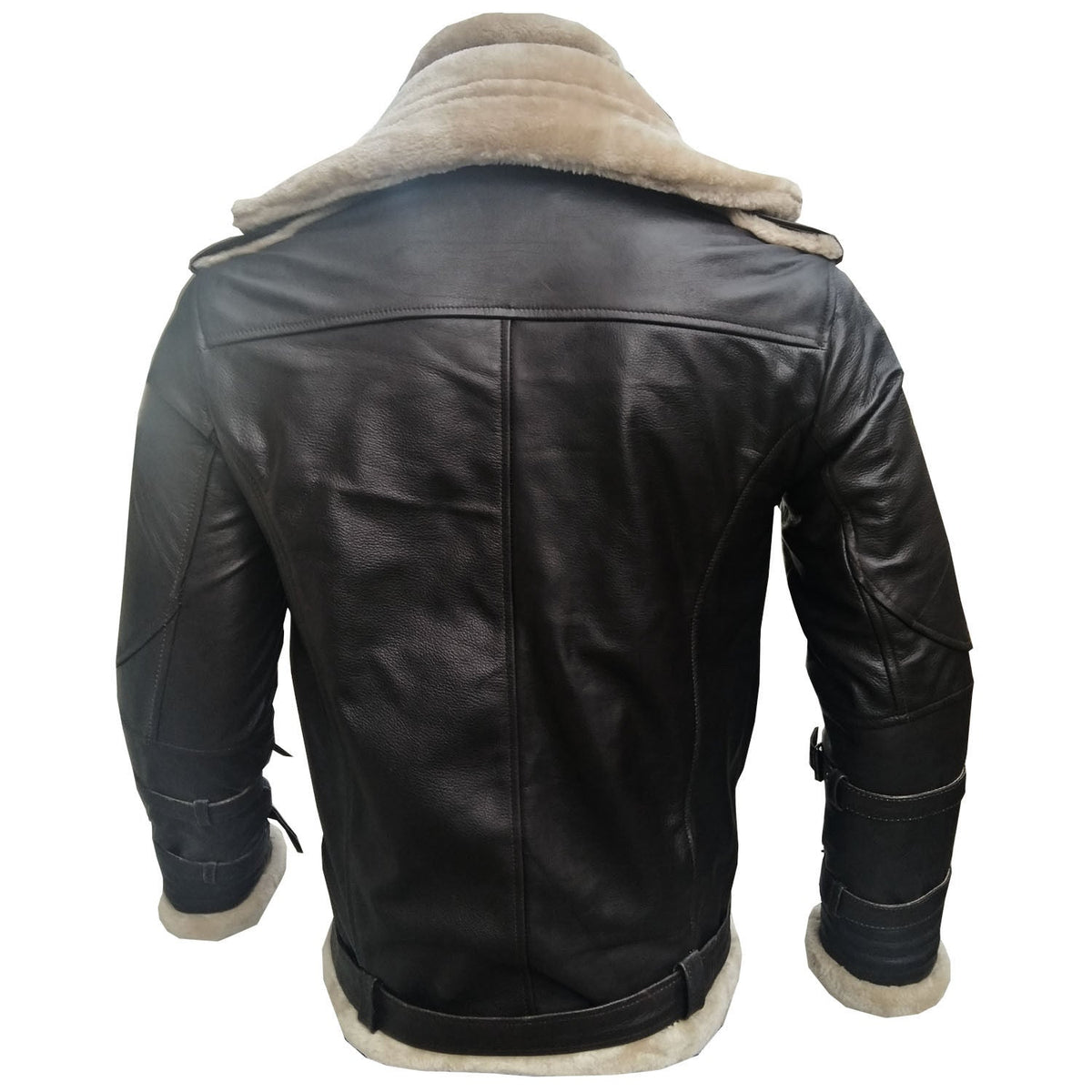 Mens Aviator B3 Bomber Double Collar Faux Shearling Brown Leather Jacket