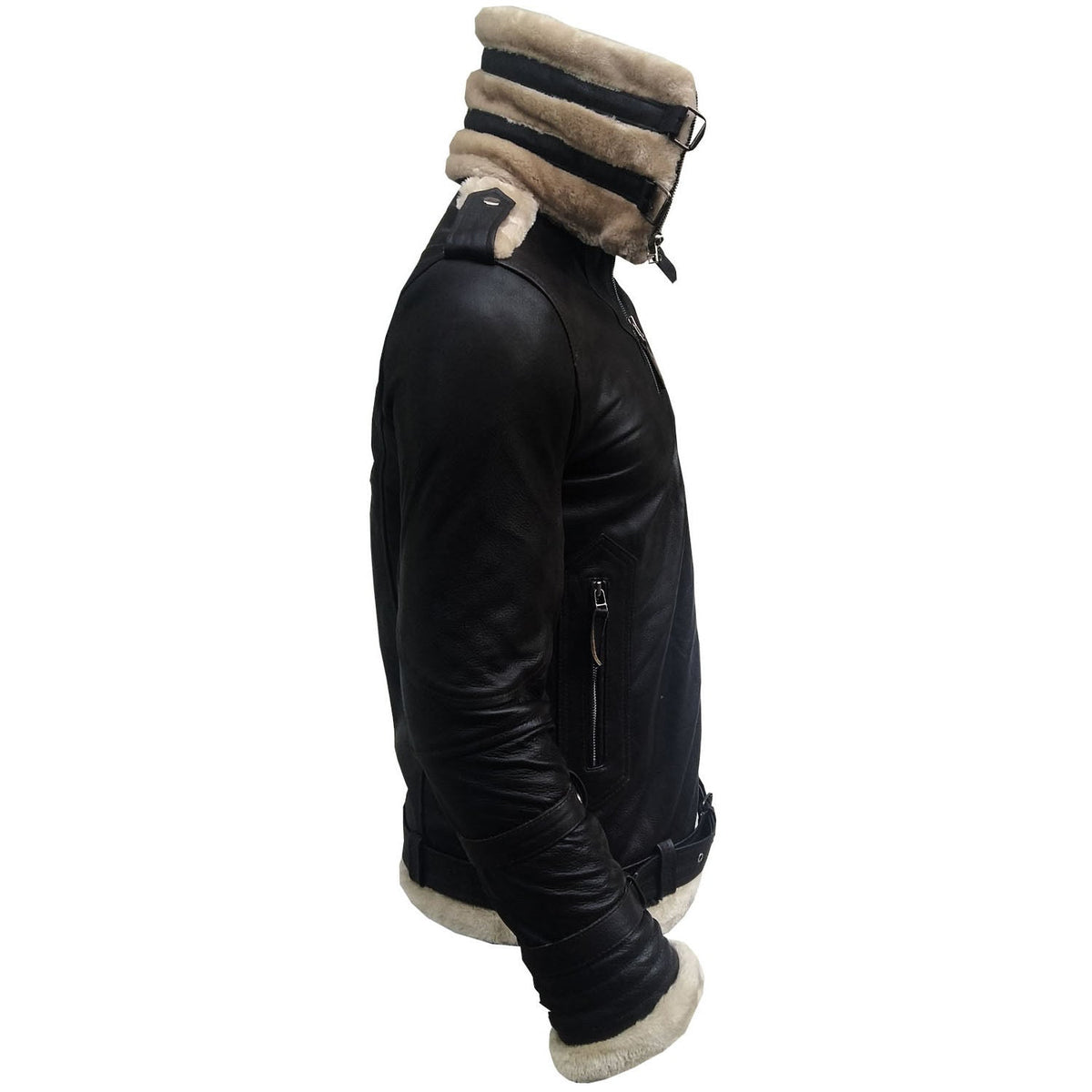 Mens Aviator B3 Bomber Double Collar Faux Shearling Brown Leather Jacket