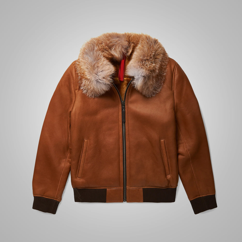 Mens B3 Brown Flying Aviator Shearling Bomber Jacket