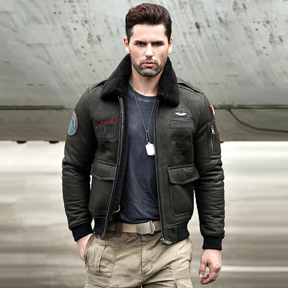 Mens B3 RAF Aviator Sheepskin Shearling Leather Bomber Jacket
