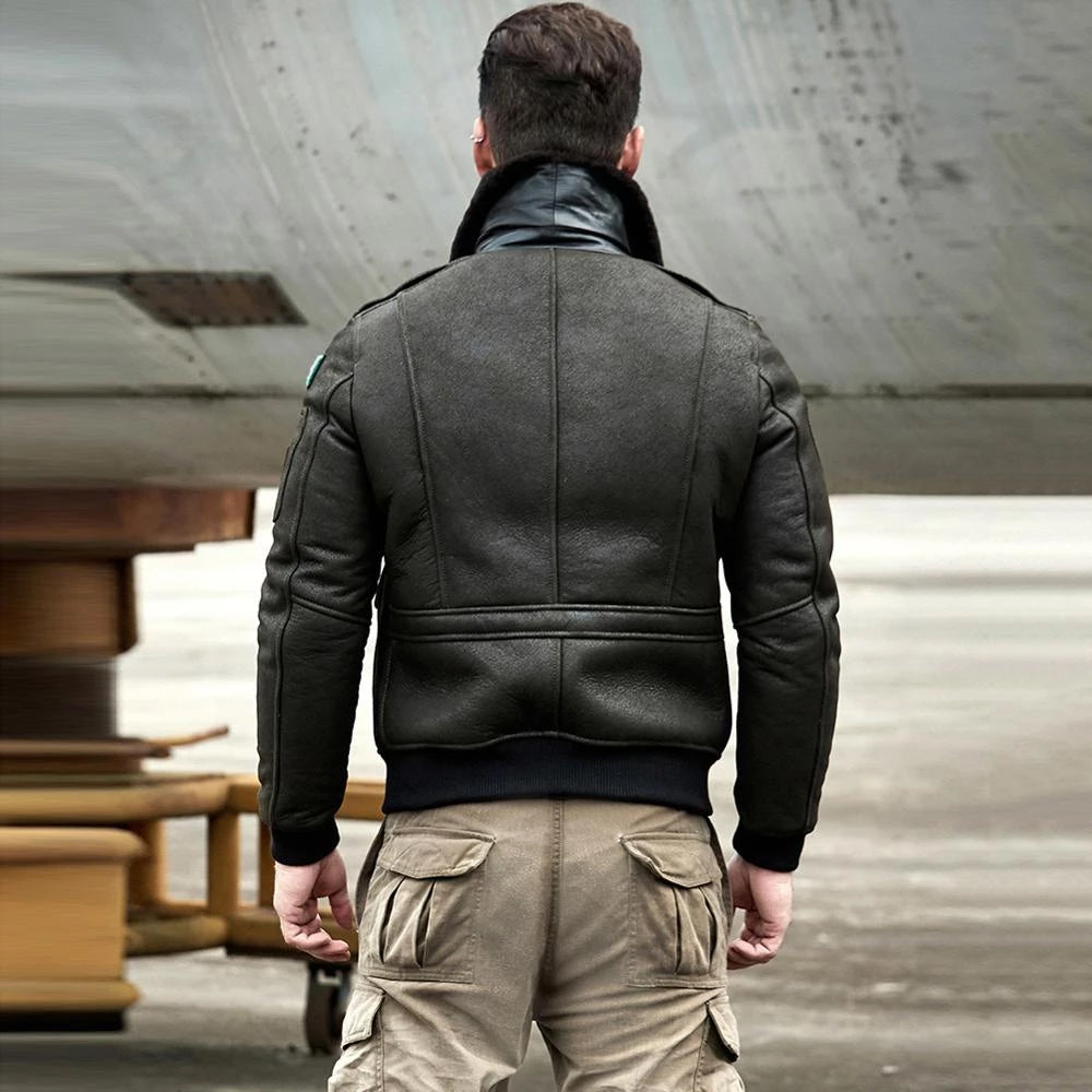 Mens B3 RAF Aviator Sheepskin Shearling Leather Bomber Jacket