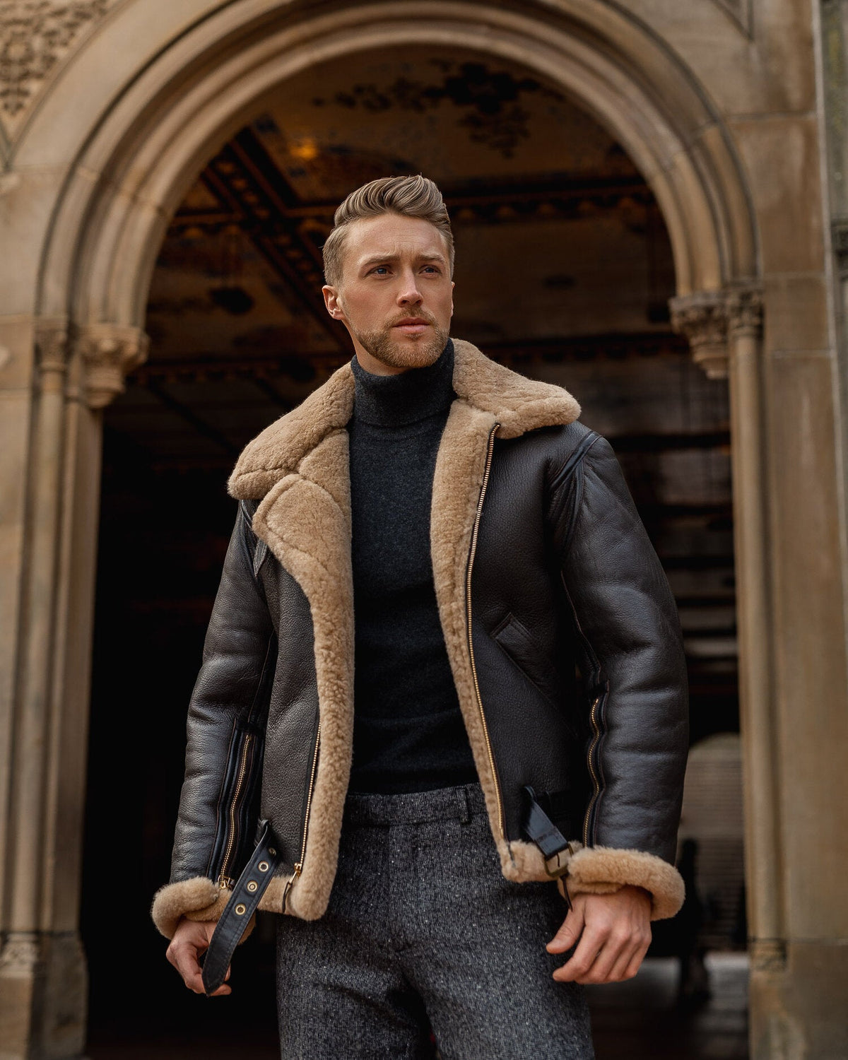 Mens B3 RAF Aviator Sheepskin Shearling Leather Jacket