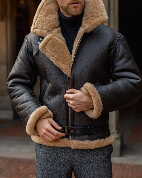Mens B3 RAF Aviator Sheepskin Shearling Leather Jacket