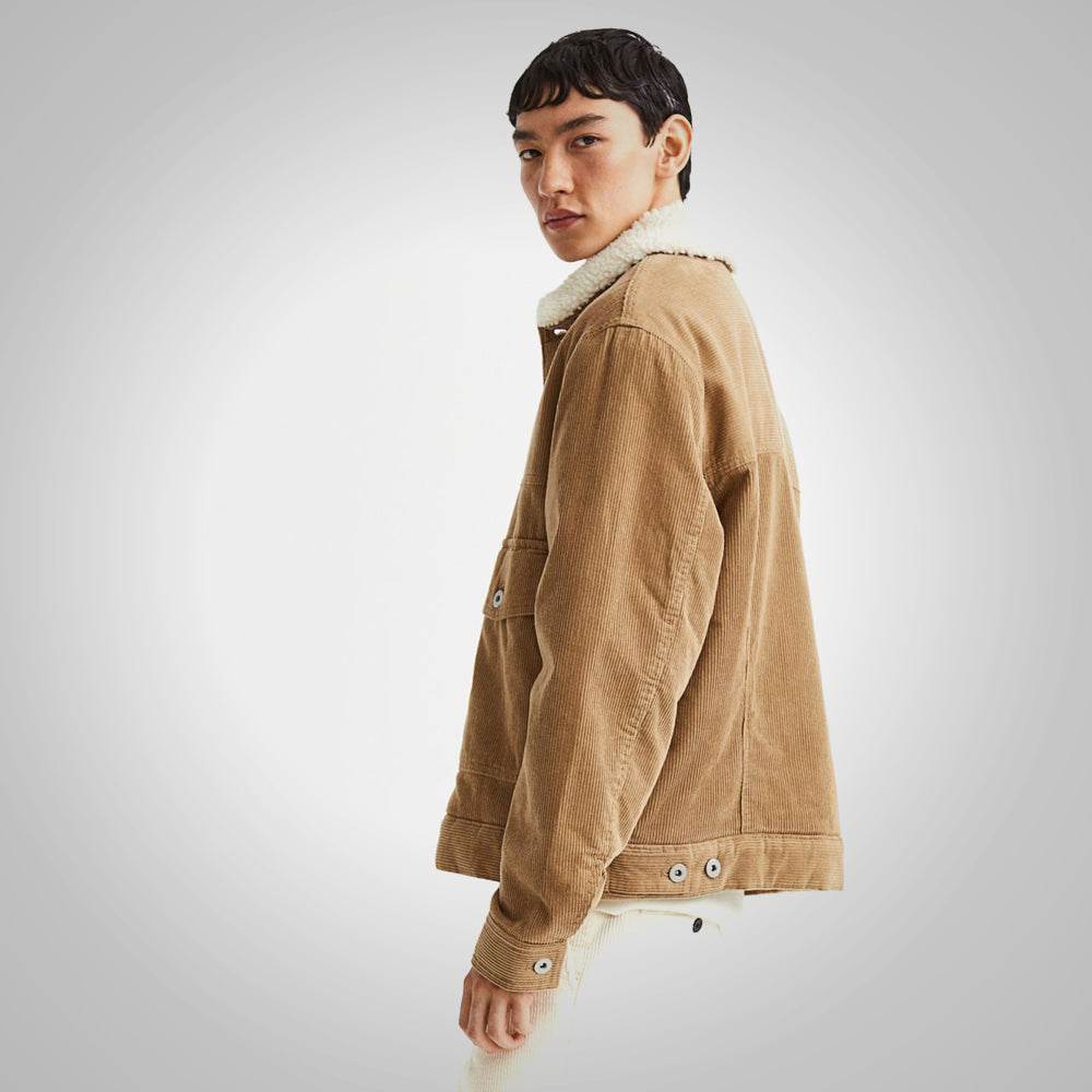 Mens Khaki Corduroy Shearling Jacket