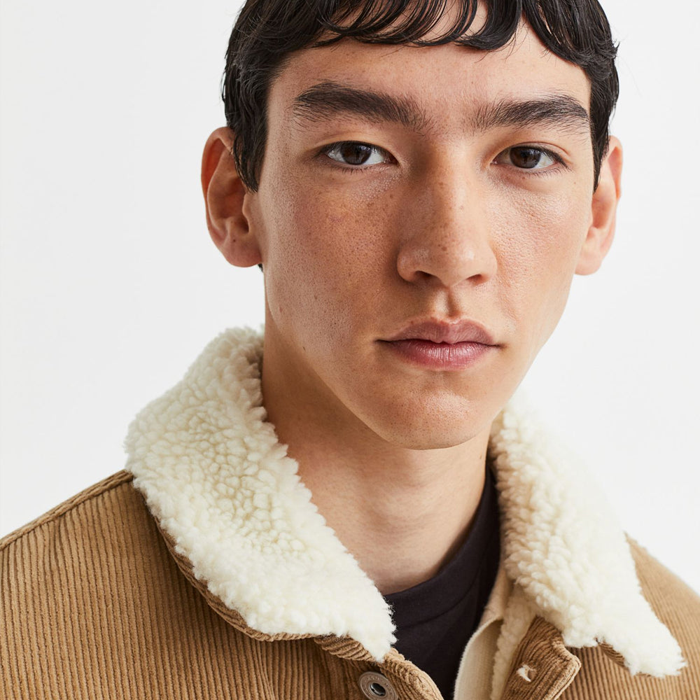 Mens Khaki Corduroy Shearling Jacket