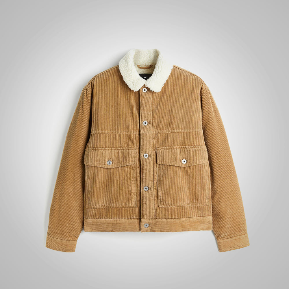 Mens Khaki Corduroy Shearling Jacket
