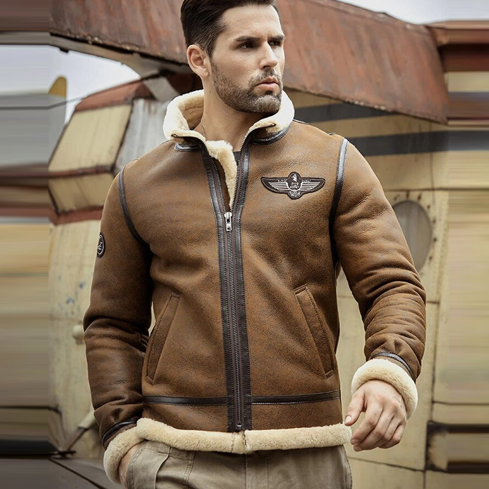 Mens RAF Aviator Airforce Sheepskin Shearling Aviator Leather Jacket