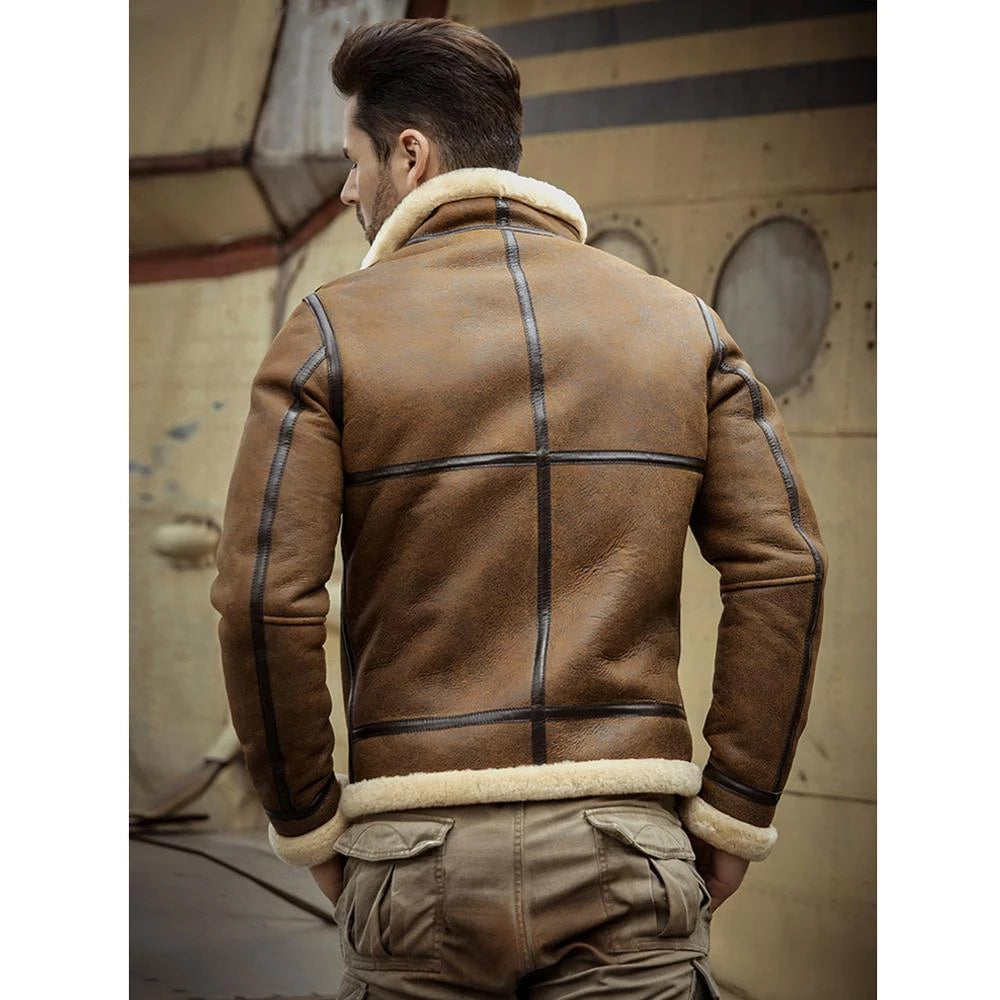 Mens RAF Aviator Airforce Sheepskin Shearling Aviator Leather Jacket