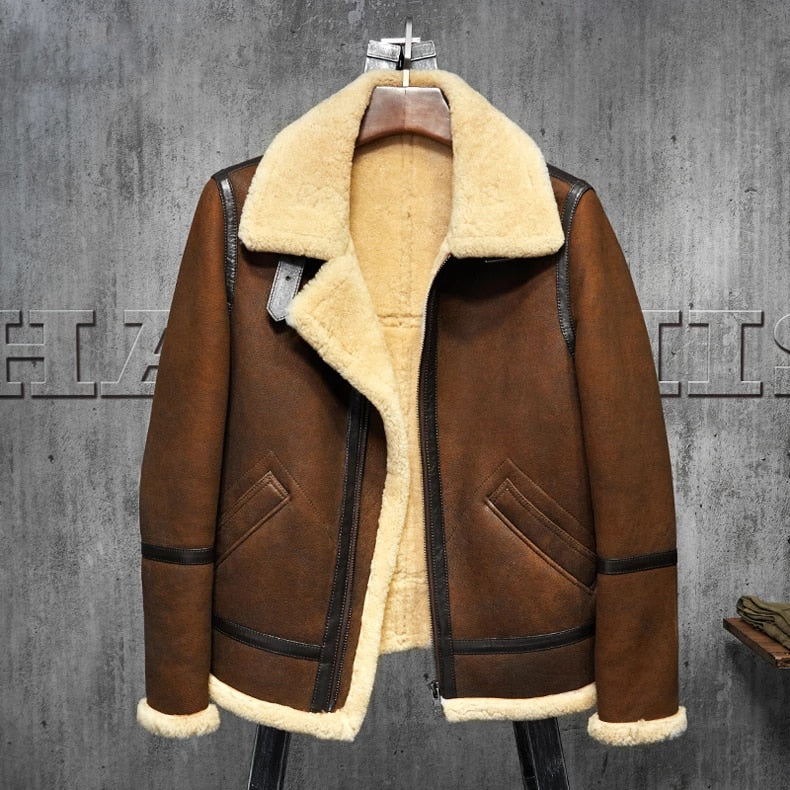 Mens B3 Shearling Dark Brown Leather Jacket