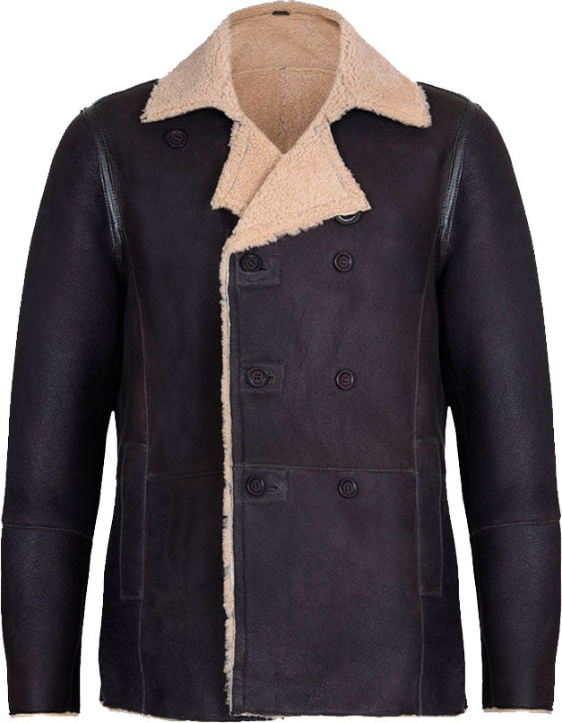 Mens Double Breasted Real Leather Jacket With Fur