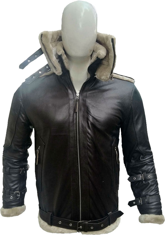 Mens Double Collar Leather Jacket With Fur