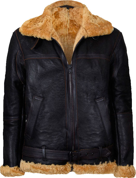 Mens Flying Brown Vintage Real Leather Jacket With Fur