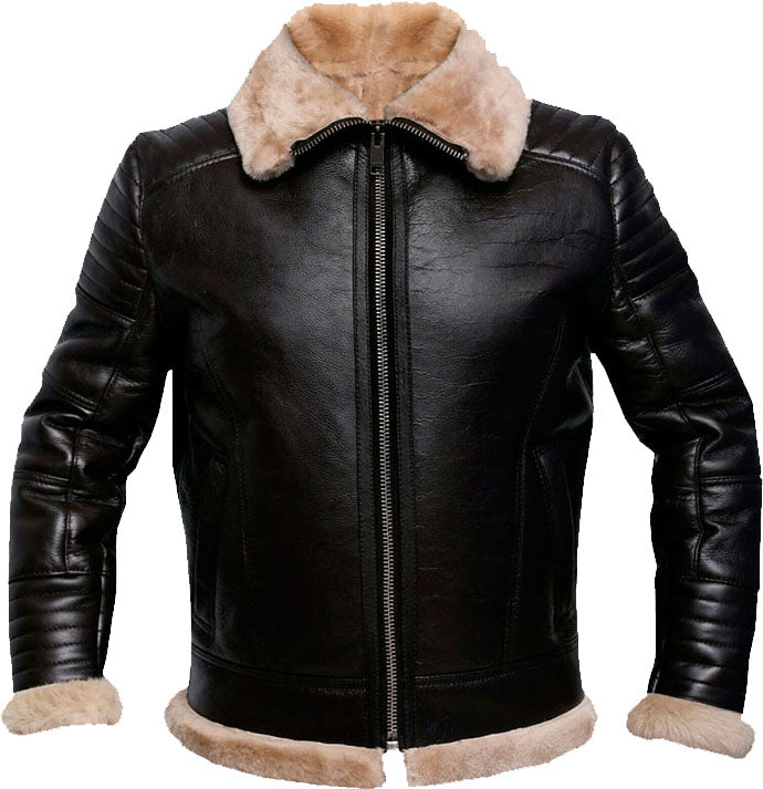 Mens Raf Brown Bomber Leather Jacket With Fur