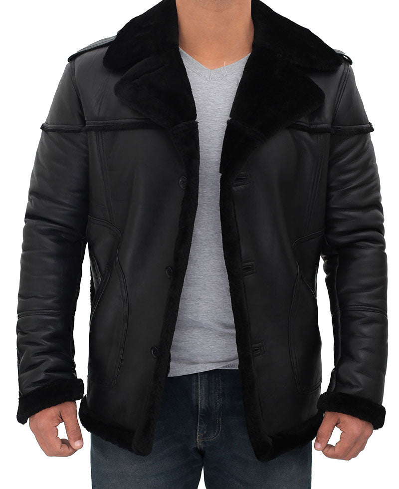 Mens Black Shearling Winter Leather Jacket