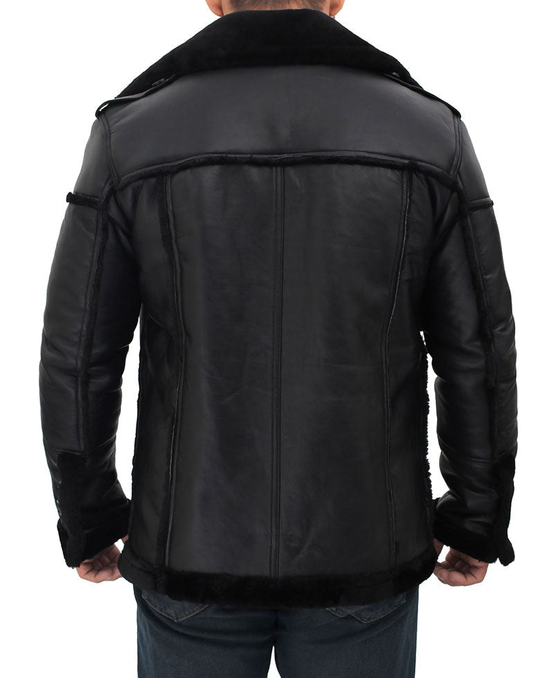Mens Black Shearling Winter Leather Jacket