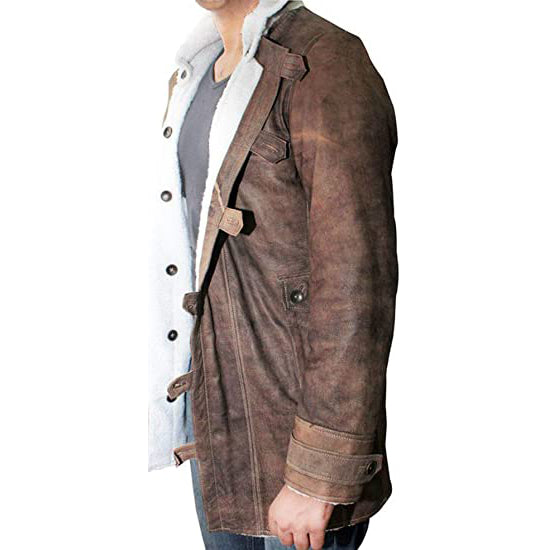Mens Shearling Bomber Jacket - Distressed Real Leather Winter Coat for Men