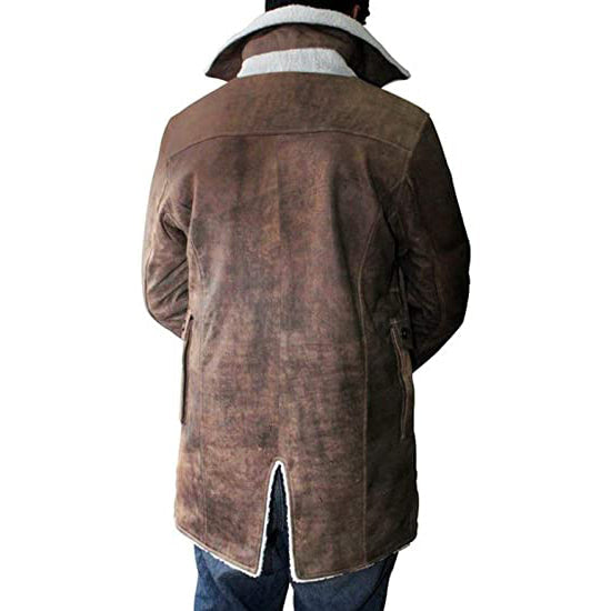 Mens Shearling Bomber Jacket - Distressed Real Leather Winter Coat for Men