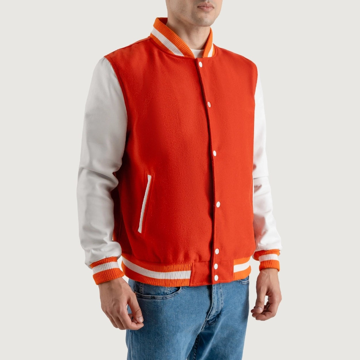 Orange and White Varsity Letterman Jacket