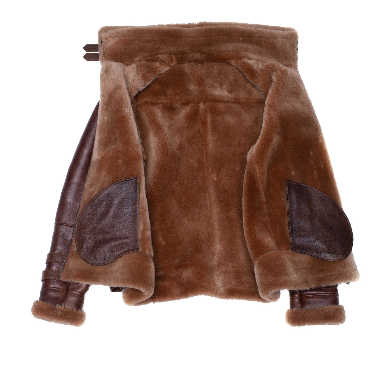 Phans Brown Aviator bomber shearling jacket with a waist belt