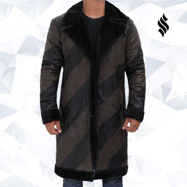 Ralph Two Tone Long Mens Shearling  Leather Trench Coat