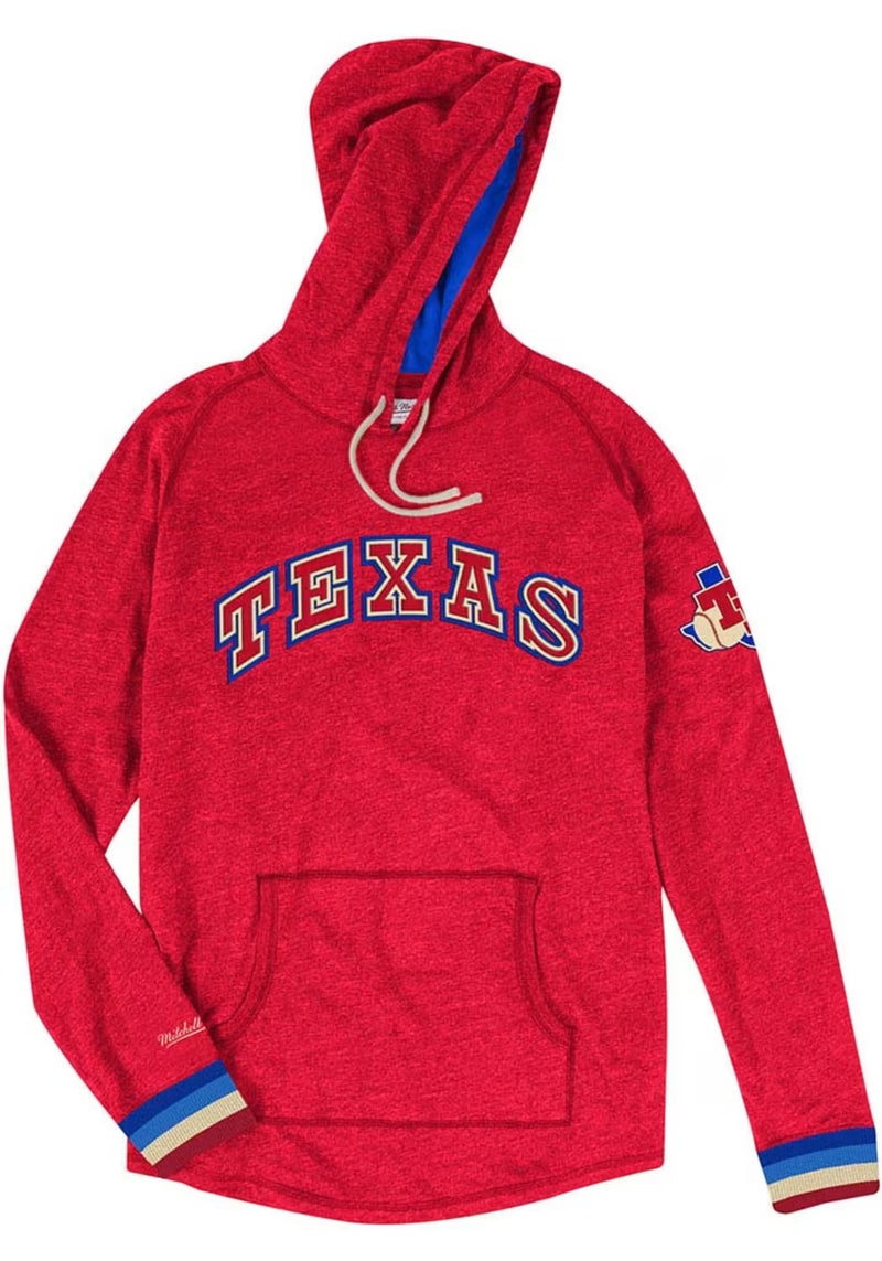 Red hoodie with 'Texas' text on a white background