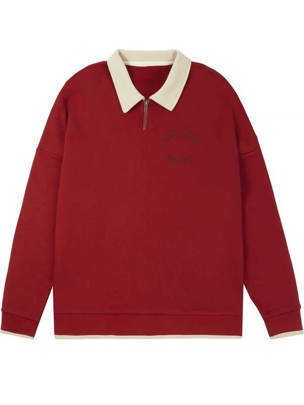 Red sweatshirt with a white collar on a white background
