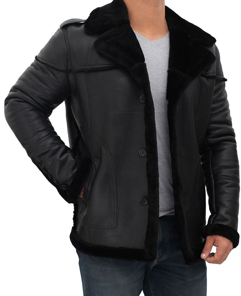 Mens Black Shearling Winter Leather Jacket