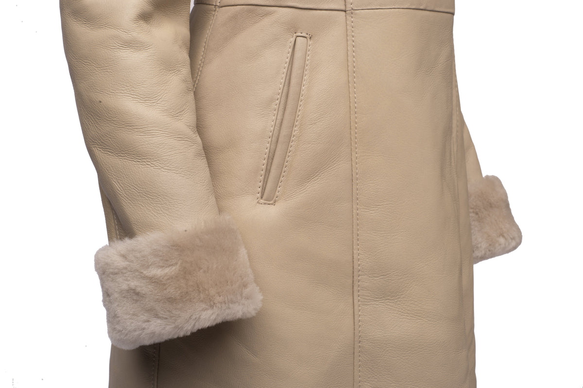 Gracies Hooded Sheepskin Shearling Jacket with fox fur