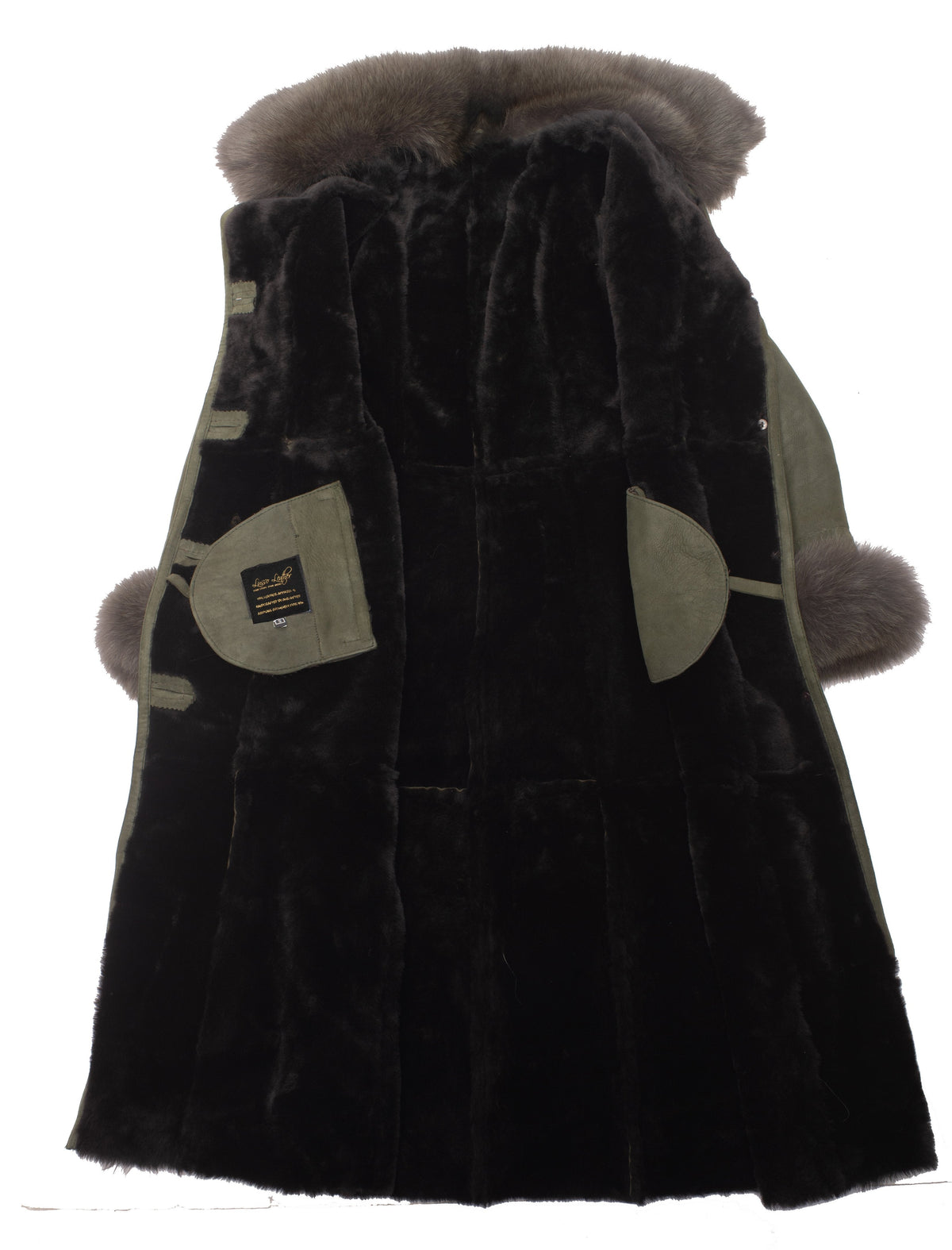 Caitlans Shearling Sheepskin Long Coat with Fox Fur Trim