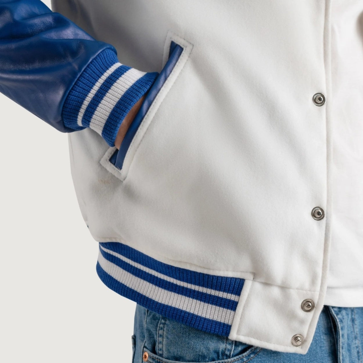 White and Blue Varsity Letterman Jacket