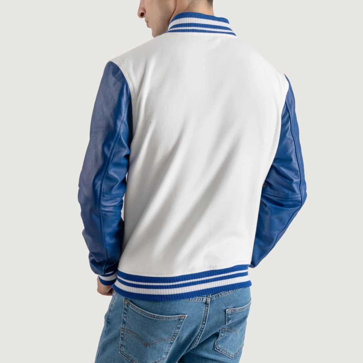 White and Blue Varsity Letterman Jacket
