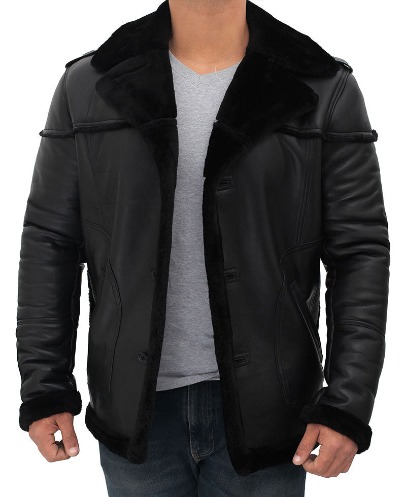 Mens Black Shearling Winter Leather Jacket