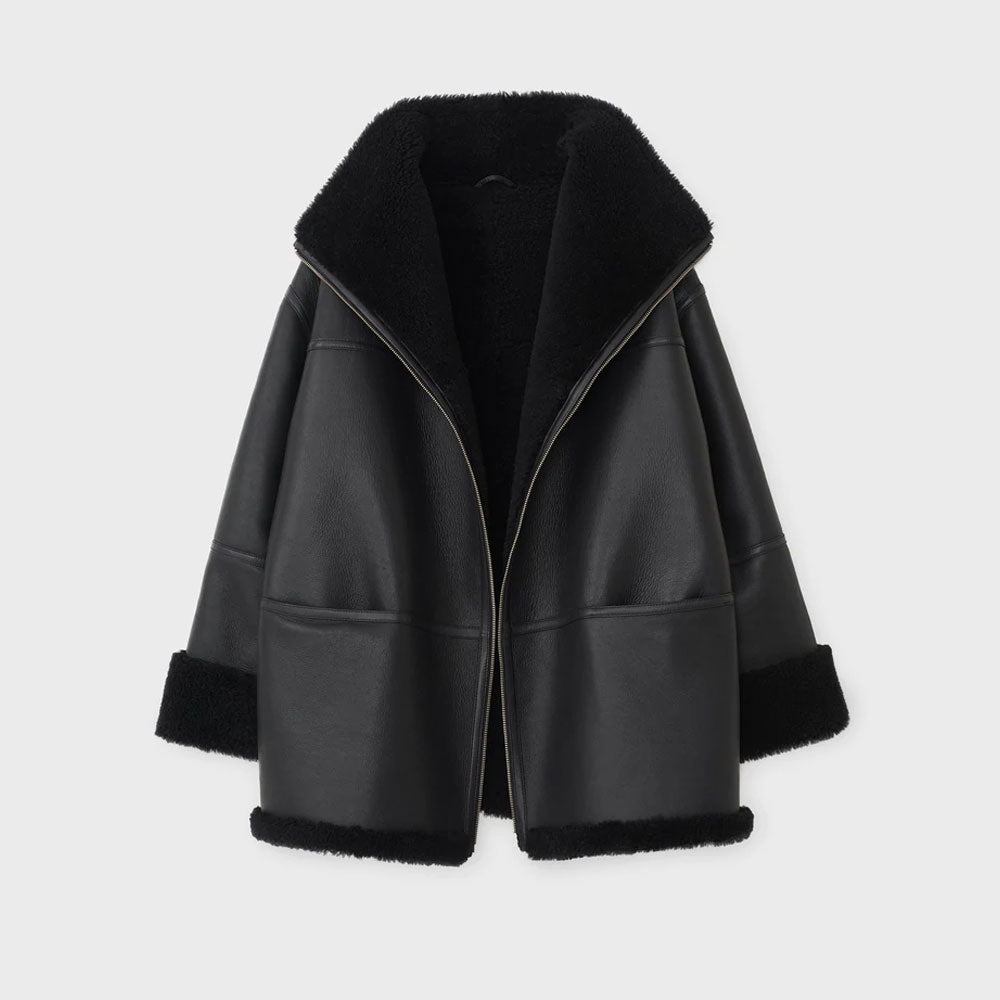 Women B3 RAF Aviator Black Styled Sheepskin Shearling Leather Jacket