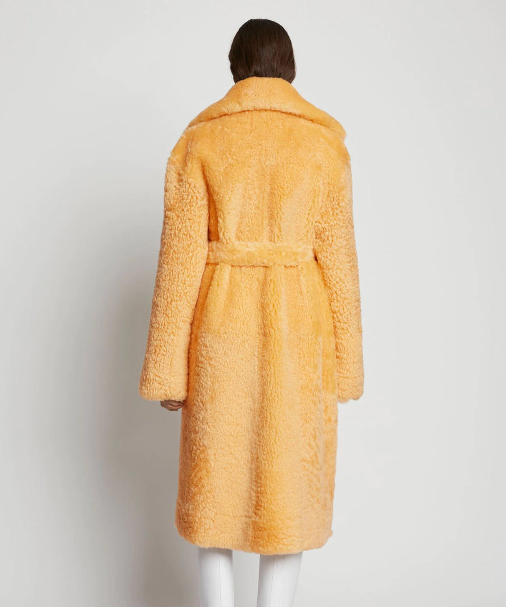 Womens Apricot Soft Curly Fur Shearling Long Coat