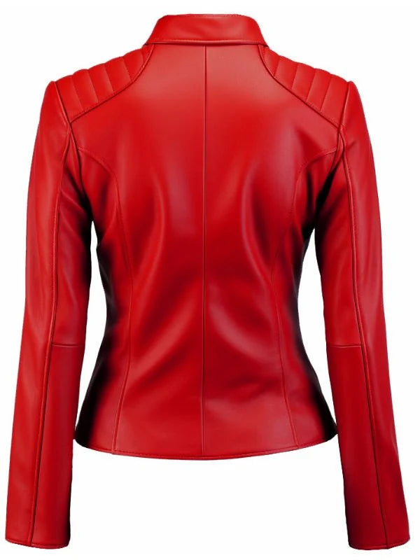 Womens Red Leather Jacket – Classic Zip-Up Leather Outerwear