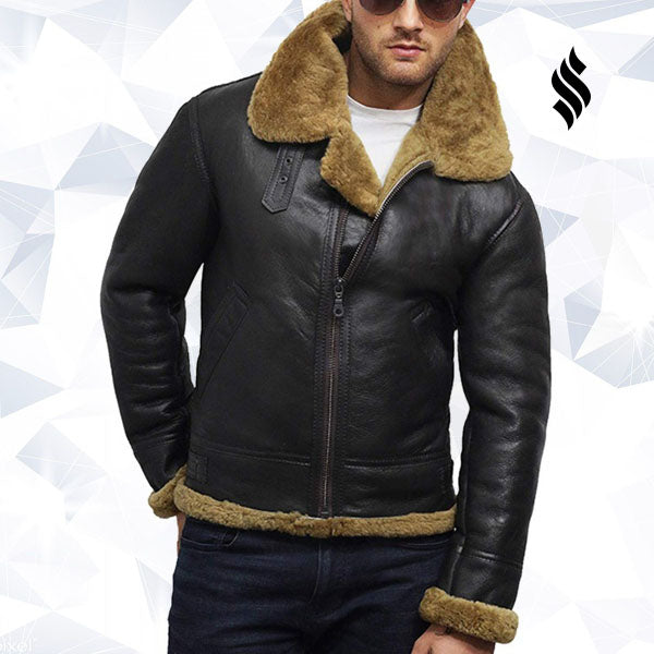 Mens Aviator B3 World War2 Real Shearling Sheepskin Flying Jacket