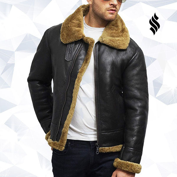 Mens Aviator B3 World War2 Real Shearling Sheepskin Flying Jacket