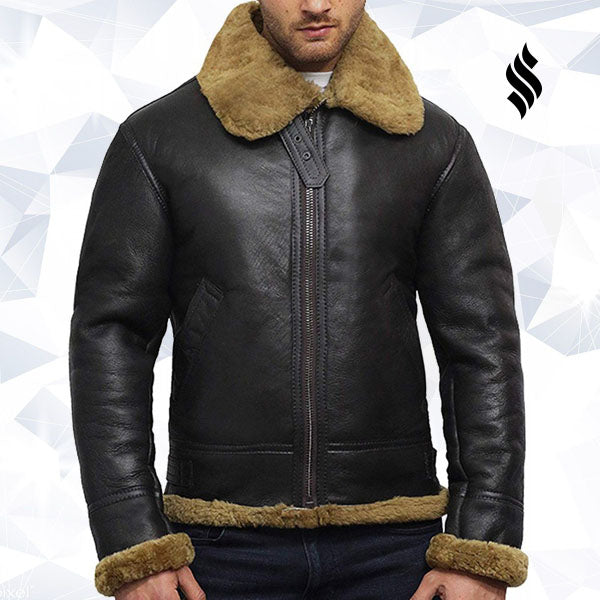 Mens Aviator B3 World War2 Real Shearling Sheepskin Flying Jacket