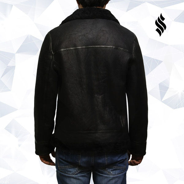 Mens Aviator Black B3 World War2 Real Shearling Sheepskin Flying Jacket