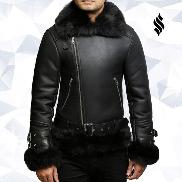 Mens Aviator Flying Jacket Real Shearling Sheepskin Toscana Flying Jacket Coat