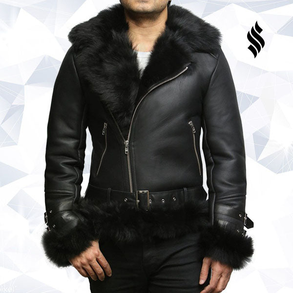 Mens Aviator Flying Jacket Real Shearling Sheepskin Toscana Flying Jacket Coat